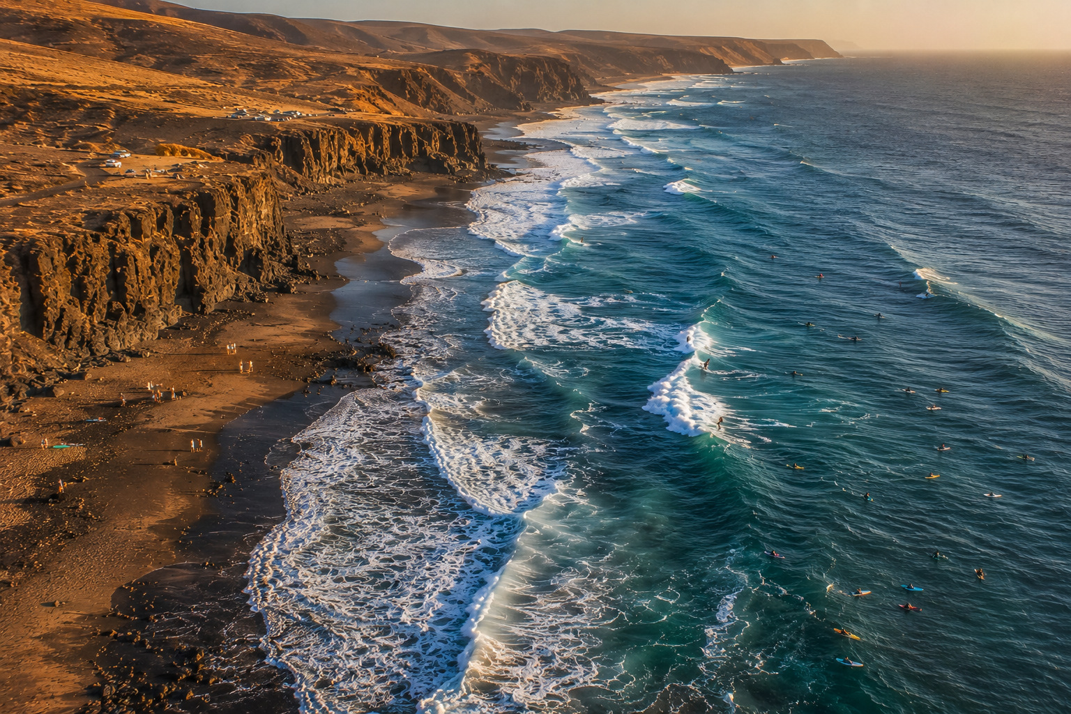 La Pared – surfarens gömställe på Fuerteventuras västkust, helikoptervy