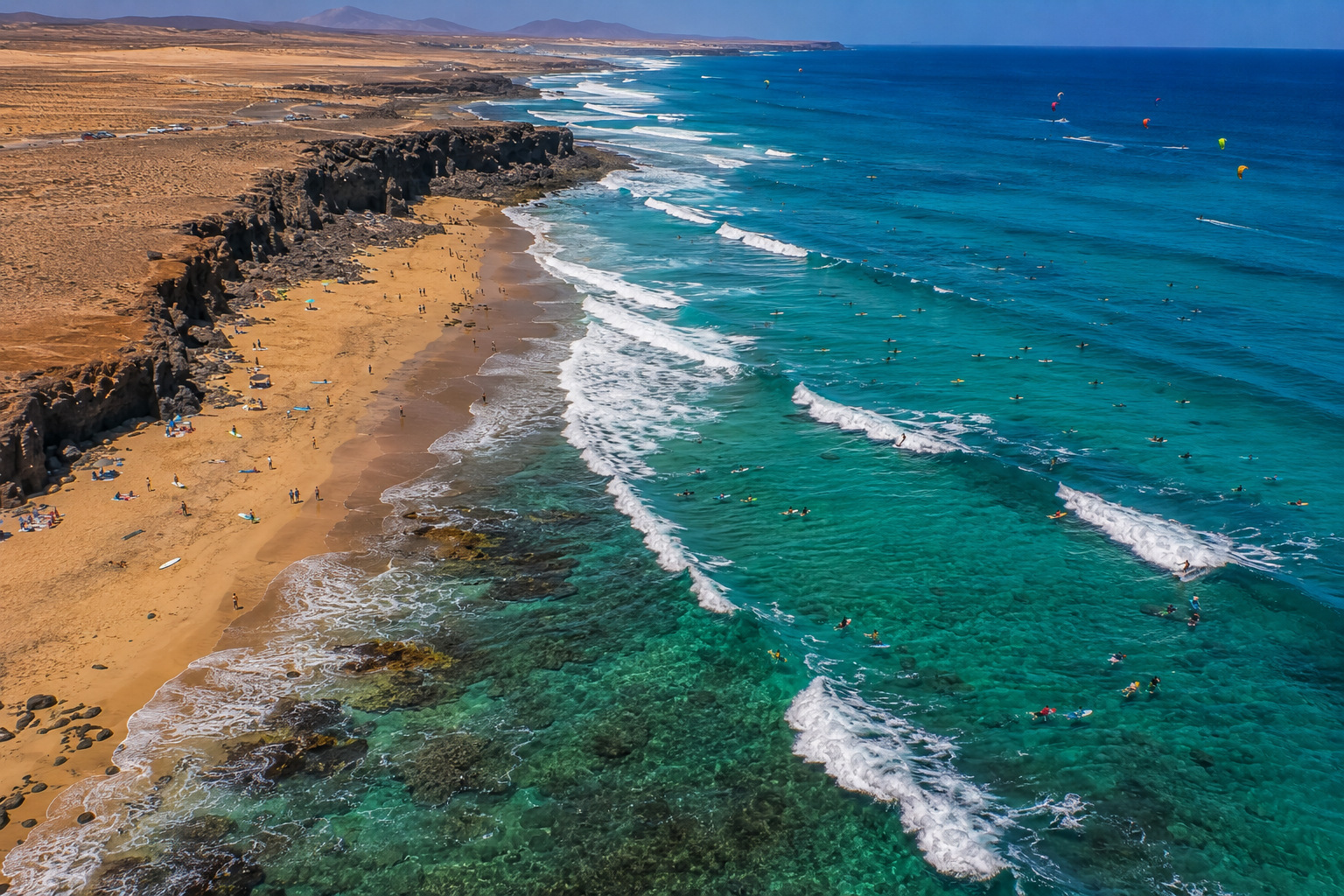 Piedra Playa – surfstrand i El Cotillo, Fuerteventura, helikoptervy